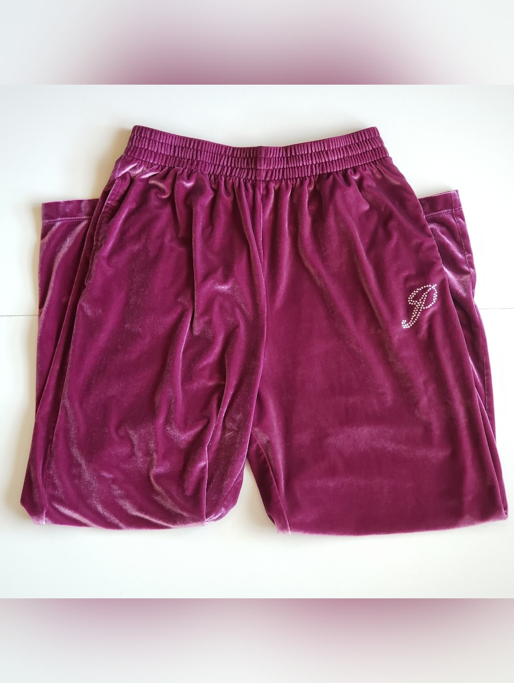 PINK Victoria’s Secret Velour Bling "P" Sweatpants Womens Size M Purple Velvet